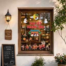 Sét trang trí Trung Thu,Mặt Trăng to,Mây ngũ sắc,thỏ hồng, quạt gấp sẵn,trường học,Lễ hội chợ,decor,siêu thị,lớp học 7