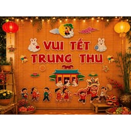 Sét trang trí Trung Thu,Mặt Trăng to,Mây ngũ sắc,thỏ hồng, quạt gấp sẵn,trường học,Lễ hội chợ,decor,siêu thị,lớp học 2