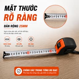 Thước Cuộn Giá Rẻ 5m 7.5m Bản 25mm, Thước Cuộn Đo Chiều Dài Vỏ Nhựa Có Khóa Dây Đeo 3