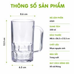 Cốc Nhựa Trong Suốt Có Quai 6365 Việt Nhật Dung Tích 350ml Nhựa Nguyên Sinh Cao Cấp Không Chứa BPA GD398 3