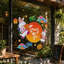 Decal Trung Thu Dán Kính Cửa Hàng, Trang Trí Lớp Học Quán Cafe Tiệc Trăng Rằm 2