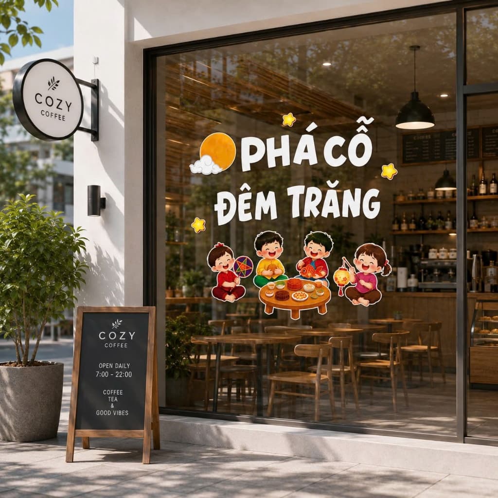 Decal Trung Thu Dán Kính Cửa Hàng, Trang Trí Lớp Học Quán Cafe Tiệc Trăng Rằm