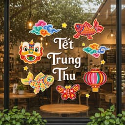Decal Trung Thu Dán Kính Cửa Hàng, Trang Trí Lớp Học Quán Cafe Tiệc Trăng Rằm 4
