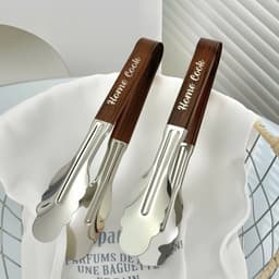 Kẹp gắp thức ăn inox cán gỗ - nhỏ gọn, gắp cực chắc 🌸🌸🌸 2