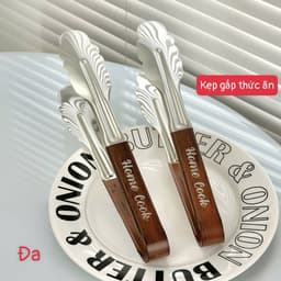 Kẹp gắp thức ăn inox cán gỗ - nhỏ gọn, gắp cực chắc 🌸🌸🌸 9