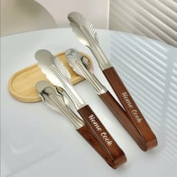 Kẹp gắp thức ăn inox cán gỗ - nhỏ gọn, gắp cực chắc 🌸🌸🌸 1