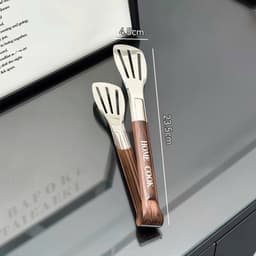 Kẹp gắp thức ăn inox cán gỗ - nhỏ gọn, gắp cực chắc 🌸🌸🌸 3