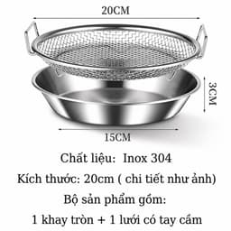 Vỉ Lọc Dầu INOX Kèm Khay Đĩa Size 20cm Hứng Dầu HanmiMart Ráo Dầu Thực Phẩm Dùng Chiên Rán Hấp 3