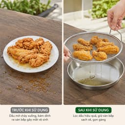 Vỉ Lọc Dầu INOX Kèm Khay Đĩa Size 20cm Hứng Dầu HanmiMart Ráo Dầu Thực Phẩm Dùng Chiên Rán Hấp 2