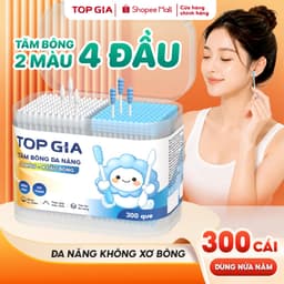 Tăm bông đa năng Topgia 4 đầu, hộp 300 que bông mềm - Tạp hoá Gemgem 1