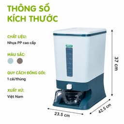 Thùng Đựng Gạo Thông Minh Hokori Kèm Ca Đong Chia Vạch Nhựa PP Cao Cấp Nắp Đậy Kín Hạn Chế Ẩm Mốc GD399 4