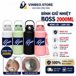 Bình Giữ Nhiệt BOSS Dung Tích Lớn 2000ML INOX 306 Cao Cấp Giữ Nhiệt Nóng Lạnh 15h-24h Có Tay Cầm Tiện Lợi VINBEO 1