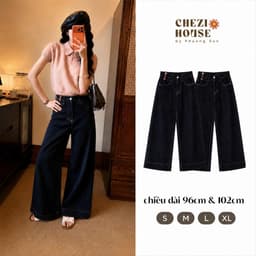 Quần Jean Nữ Ống Suông Cạp Cao CHEZI HOUSE – Form Basic Tôn Dáng, Hack Chân Dài, 2 Độ Dài 95/102cm #7992-8078 – Màu Xanh 1