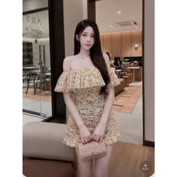 Đầm Hoa Nhí Trễ Vai Tay Phồng Dáng Chữ A Co Giãn Eo Smocking Nữ Tính Kieupham.shop 7