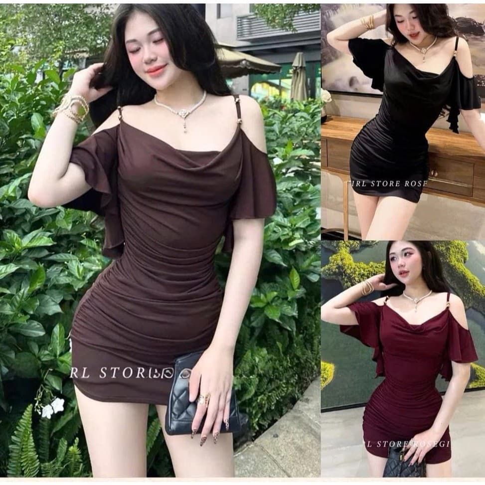 Đầm Body Trễ Vai Tay Dũ Nhún Eo Ôm Dáng Cổ Đổ Sang Chảnh Đi Tiệc, Cafe, Dạo Phố Anan.clothing4
