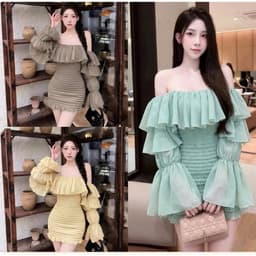 Váy Trễ Vai Tay Dài Bèo Tầng Chun Nhún Ôm Dáng Hottrend Anan.clothing4 2