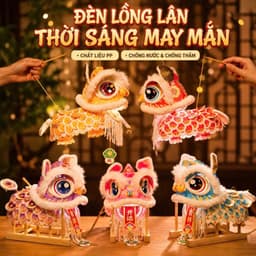 [ Tặng Kèm Đèn LED ] Lồng Đèn Trung Thu Múa Lân DIY, Đồ Chơi Lắp Ráp Handmade Phát Sáng, Kèm Cán Cầm Tay Cho Bé 1