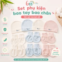Phụ kiện sơ sinh Gee, Combo mũ nón, bao tay bao chân sơ sinh vải sợi sồi/sợi tre mềm mịn cho da 1