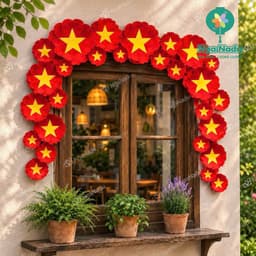 Sét decor trang trí Quốc Khánh 2/9, Độc Lập-Tự Do-Hạnh Phúc-Hoa Đỏ Sao Vàng dán lớp học,quán cà phê,nhà hàng 4