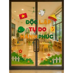 Sét decor trang trí Quốc Khánh 2/9, Độc Lập-Tự Do-Hạnh Phúc-Hoa Đỏ Sao Vàng dán lớp học,quán cà phê,nhà hàng 6