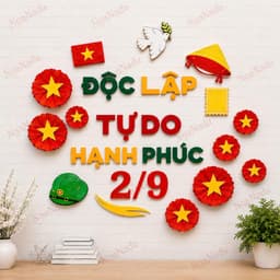 Sét decor trang trí Quốc Khánh 2/9, Độc Lập-Tự Do-Hạnh Phúc-Hoa Đỏ Sao Vàng dán lớp học,quán cà phê,nhà hàng 8