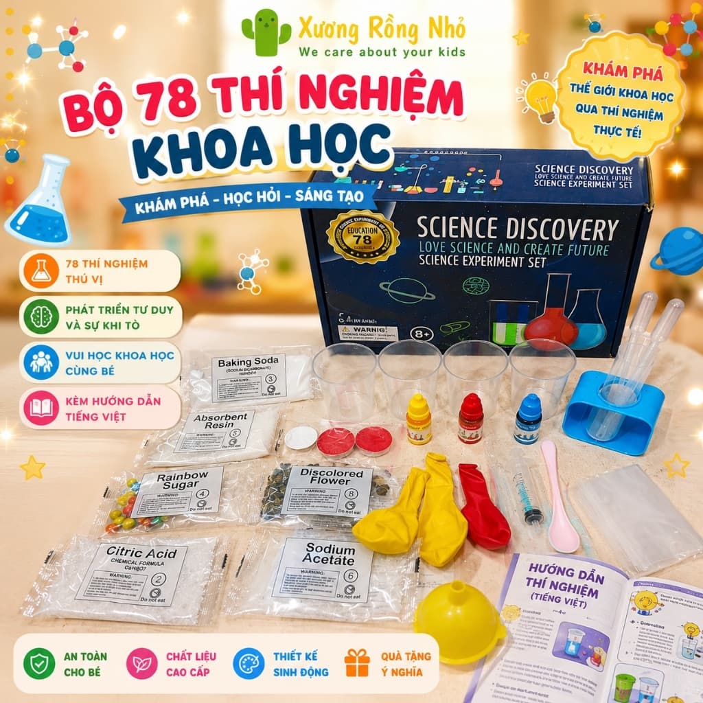 Bộ 78 Thí Nghiệm Khoa Học Vật Lý, Hóa Học Cho Trẻ Em Khám Phá Nguyên Lý Khoa Học (Có Kèm Hướng Dẫn Tiếng Việt)