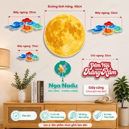 Sét trang trí Trung Thu,Mặt Trăng to,Mây ngũ sắc,thỏ hồng, quạt gấp sẵn,trường học,Lễ hội chợ,decor,siêu thị,lớp học 5