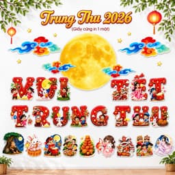 Sét trang trí Trung Thu,Mặt Trăng to,Mây ngũ sắc,thỏ hồng, quạt gấp sẵn,trường học,Lễ hội chợ,decor,siêu thị,lớp học 6