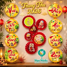 Sét trang trí Trung Thu,Mặt Trăng to,Mây ngũ sắc,thỏ hồng, quạt gấp sẵn,trường học,Lễ hội chợ,decor,siêu thị,lớp học 8