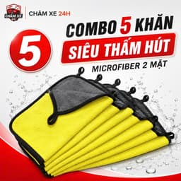Combo 5 Khăn lau xe Microfiber 3m cao cấp không rụng lông, khăn lau ô tô, xe hơi, xe máy, chuyên dụng siêu thấm hút 1