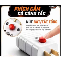 Phích Cắm Điện Có Công Tắc - Hạn Chế Tia Lửa Điện 10A 250VCC 4