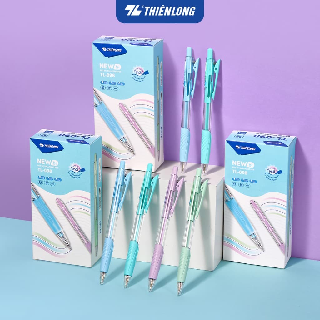 Combo 5/10/20 Bút bi Thiên Long TL-095 Pro, phiên bản nâng cấp 2026, 4 màu thân thời trang, ngòi 0.5mm TL-098