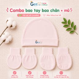 Phụ kiện sơ sinh Gee, Combo mũ nón, bao tay bao chân sơ sinh vải sợi sồi/sợi tre mềm mịn cho da 8