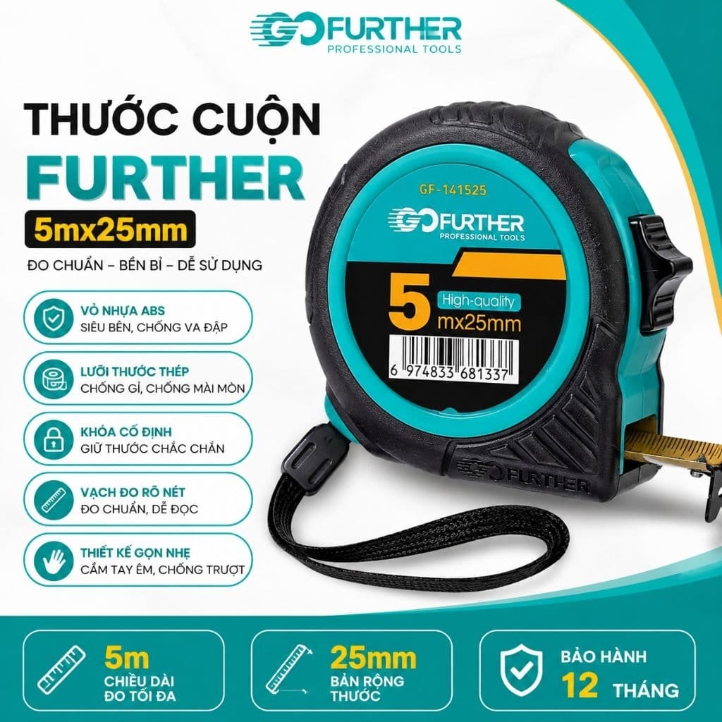 [ Chính Hãng ] Thước Cuộn FURTHER 5m/7m x 25mm – Thước Đo Kỹ Thuật Chuyên Nghiệp, Vỏ Chống Va Đập