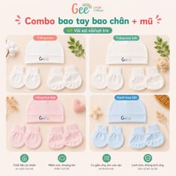 Phụ kiện sơ sinh Gee, Combo mũ nón, bao tay bao chân sơ sinh vải sợi sồi/sợi tre mềm mịn cho da 3