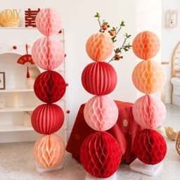 Lồng đèn tổ ong DIYDECORSG, lồng đèn giấy xếp màu đỏ, trang trí tiệc cưới sinh nhật Tết Trung thu 4