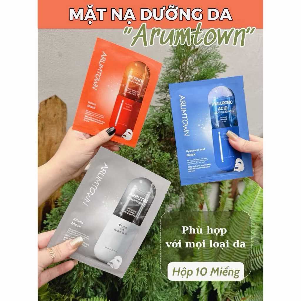 Hộp 10 Mặt Nạ Arumore Tinh Chất Thiên Nhiên Hỗ Trợ Cấp Ẩm Làm Dịu Sáng Da Phục Hồi Da 10 x 23ML