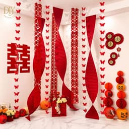 Dải giấy trang trí DIYDECORSG gấp nếp gợn sóng, dây treo hình bướm 3D trang trí Tết, đám cưới, Trung thu, dài 2m2/3m/4m 4