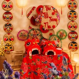 Combo múa lân DIYDECORSG, đầu lân kèm đuôi, đầu Địa, quạt ba tiêu, trống và dùi, trang trí Trung thu 9