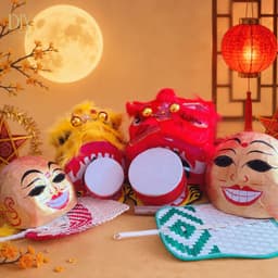 Combo múa lân DIYDECORSG, đầu lân kèm đuôi, đầu Địa, quạt ba tiêu, trống và dùi, trang trí Trung thu 5