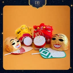 Combo múa lân DIYDECORSG, đầu lân kèm đuôi, đầu Địa, quạt ba tiêu, trống và dùi, trang trí Trung thu 1