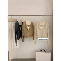 (Dmina) Set Áo Cardigan len mix ren chất mịn tôn dáng siêu xinh - ảnh thật 2