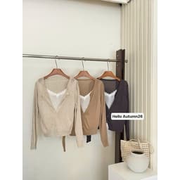 (Dmina) Set Áo Cardigan len mix ren chất mịn tôn dáng siêu xinh - ảnh thật 3