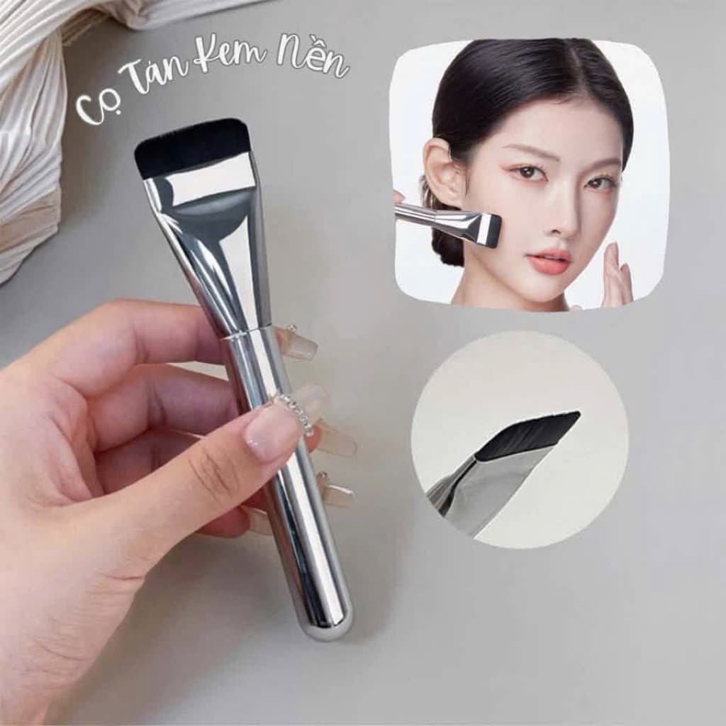 Cọ Tán Nền Bạc Đầu Dẹt Có Vỏ Bọc Đầu Cọ, Giúp Dàn Nền Siêu Mỏng Mịn, Cho Lớp Nền Mỏng Nhẹ Chuyên Nghiệp Tiện Dụng