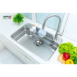 Chậu rửa bát 1 hố Nobinox ARVO B180 inox 304 vân siêu mịn chống xước 80x50cm - Tặng kèm phụ kiện 6