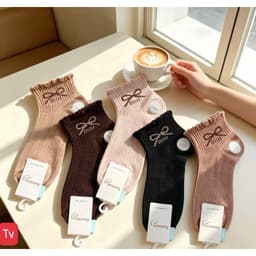 SÉT 10 ĐÔI TẤT NỮ BÈO NƠ XINH SẮN PHỐI MẦU ,NÂU BE ,ĐEN 8