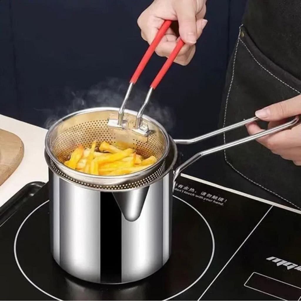 Nồi Chiên Ngập Dầu Bằng Thép Không Gỉ Kèm Rổ Chiên Lọc Dầu Dung Tích 1200ml - Dùng Được Cho Bếp Từ