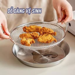Combo 2 bộ khay kèm vỉ ráo dầu mỡ, khay hứng dầu tiện lợi, chất liệu inox 304, kích thước 20cm 3