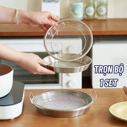 Combo 2 bộ khay kèm vỉ ráo dầu mỡ, khay hứng dầu tiện lợi, chất liệu inox 304, kích thước 20cm 2