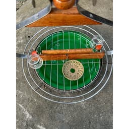 Lồng Trần cu gáy, vẹt,.. Lồng inox tròn kèm cóng ăn uống, rế và xích chân -Phụ kiện lồng chim đẹp 2
